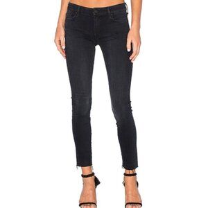 MOTHER The Looker Ankle Fray Black Denim Skinny Jeans in Color Blackbird Size 28
